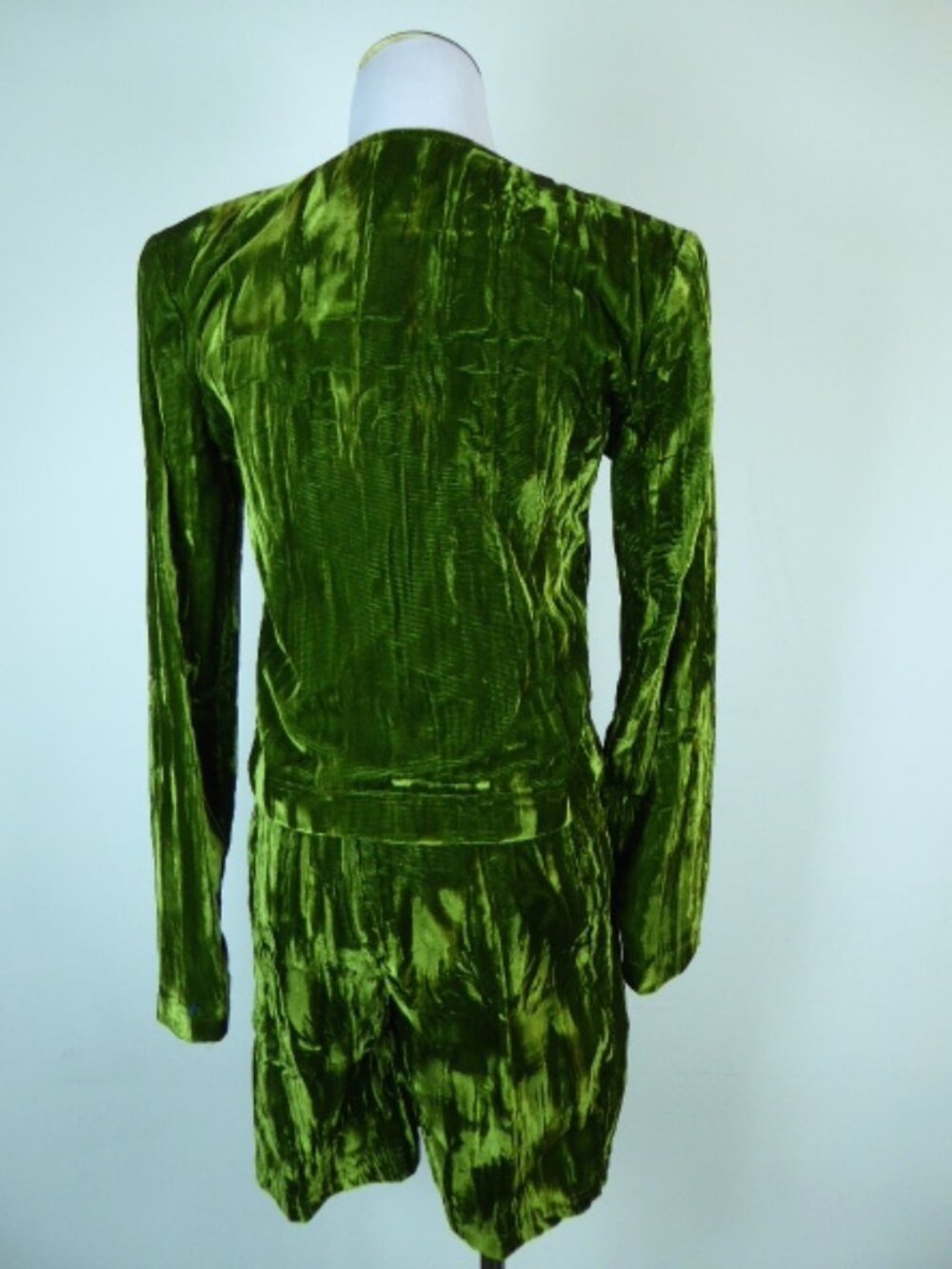 VINTAGE BETSEY JOHNSON Punk green VELVET JACKET SHORT Set ensemble 80s 2 4 - Picture 7 of 11